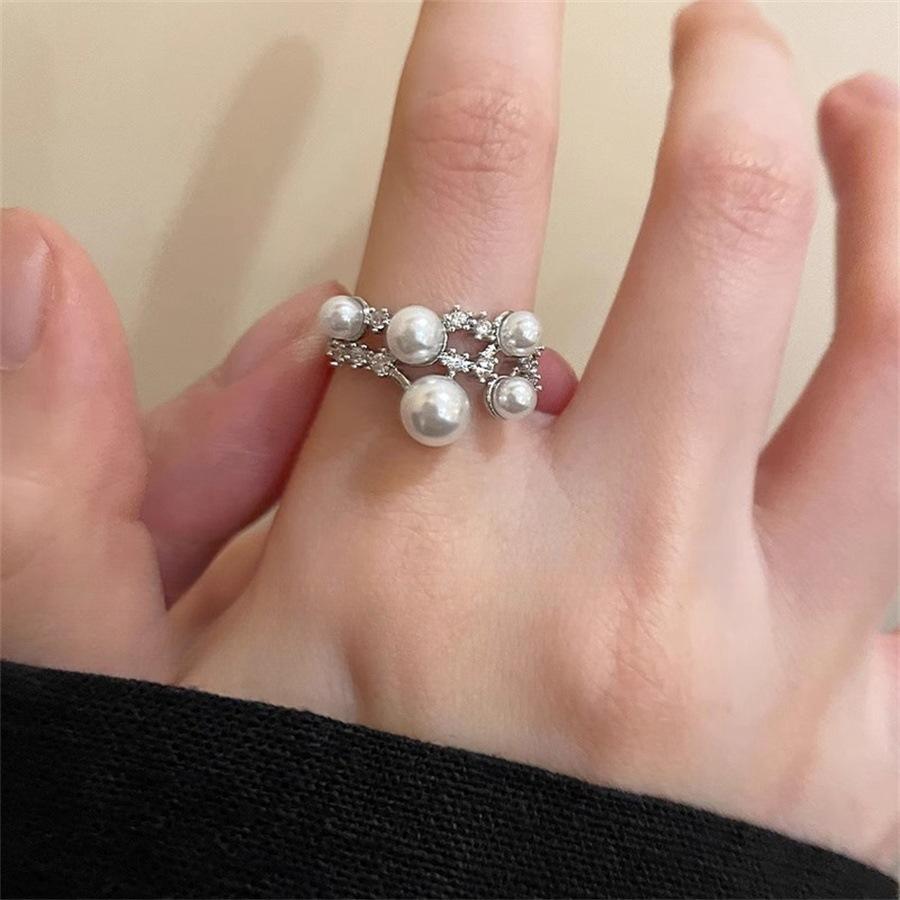 Meteor Pearl Zircon Open Ring Female Autumn and Winter Cold Wind Index Finger Ring
