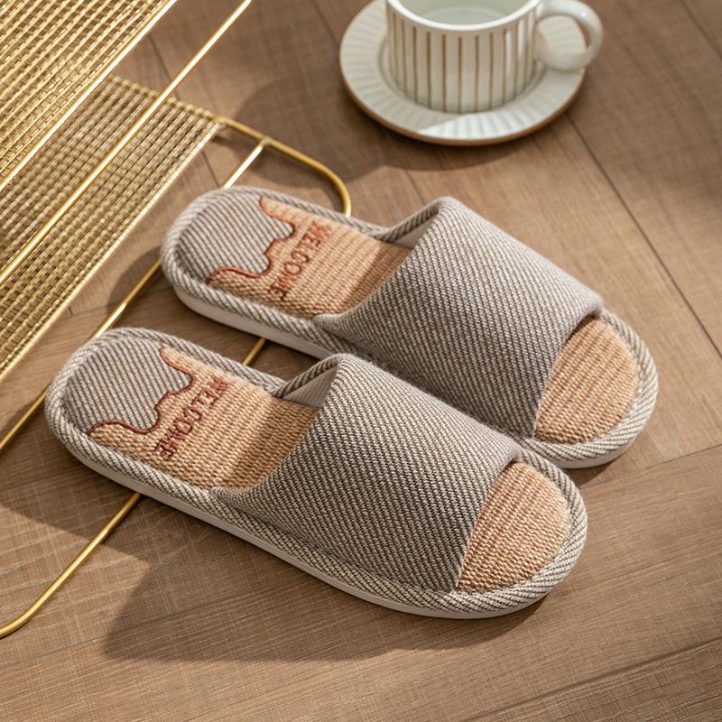 

Жіночі літні дихаючі нековзкі домашні тапочки з льону Size 42-43 (Fits 41-42) кавовий