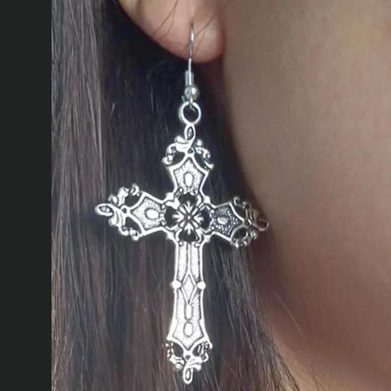 Vintage Baroque Hollow Cross Drop Dangle Earrings for Women Charm Personality Exaggerate Goth Party Jewelry Accessories Gift