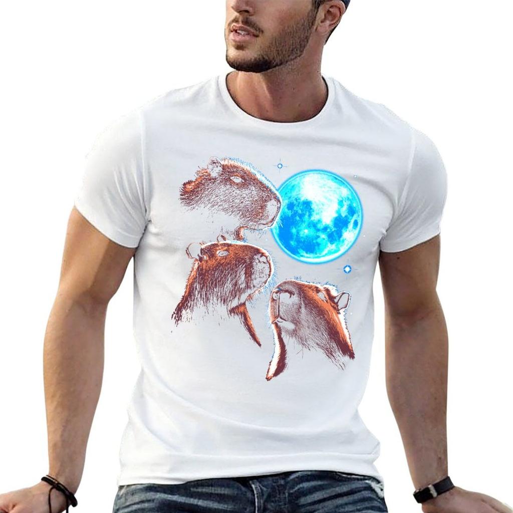 Three Capybara Moon Funny Capybara Meme Mystical Capybara Tshirt Outdoor Working Tshirt