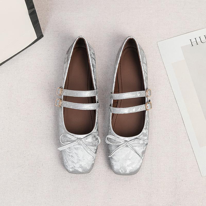 Women's Square Toe Mary Jane Flats Casual Ballet Shoes Walking Shoes with Adjustable Strap Slip On Comfortable Work Flats Soft Dressy Shoes for Women