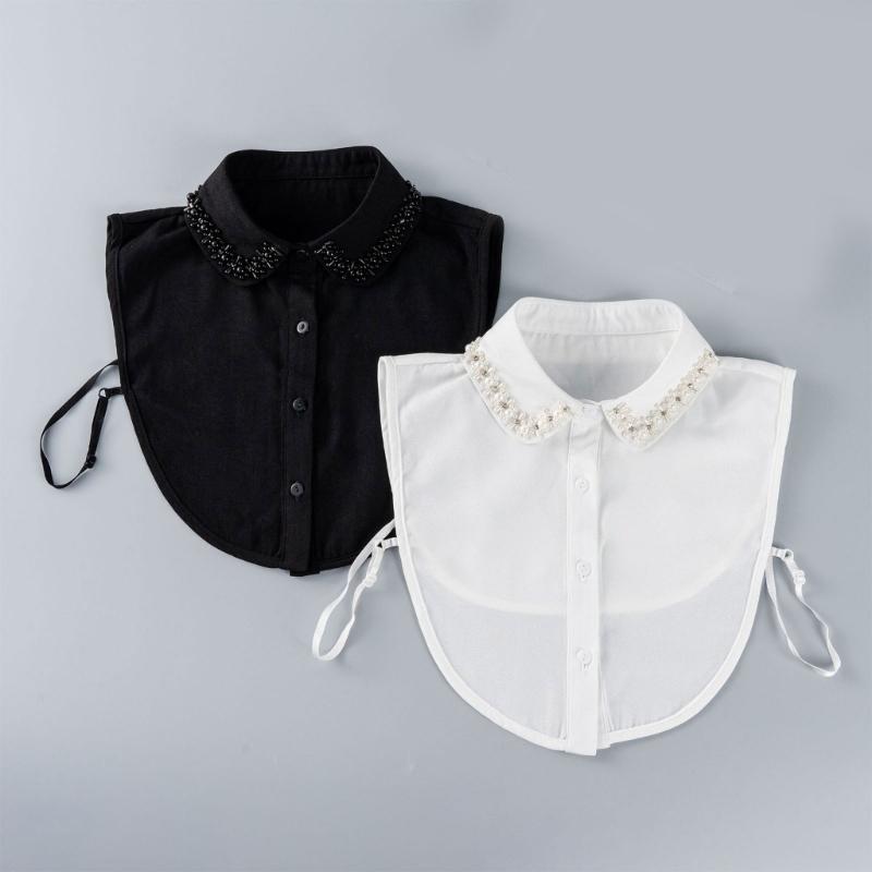 Jeweled Half Shirt False Collar Beaded Rhinestones Spread Lapel Pearls Art Collar Sweet Shawl False Decorative Shawl