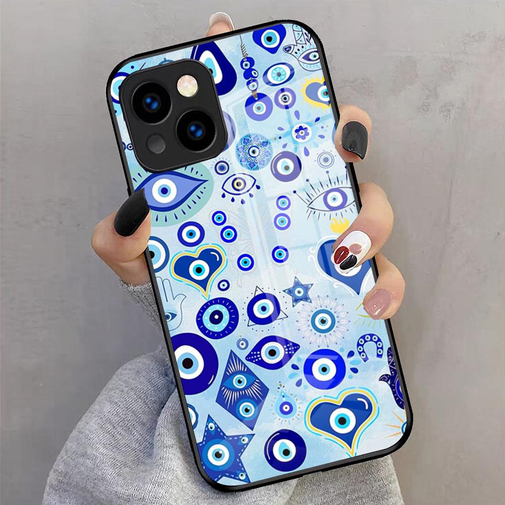 Vintage Evil Eyes Blue Phone Case For IPhone 17 Pro Max 16 15 14 Pro Max 13 11 X Xs Xr 8 7Plus Glass Cover