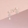 3PCS Stainless Steel Blue Opal Stone Flower Bowknot Petal Piercing Earrings Set For Women Statement Earring Party Jewelry aretes