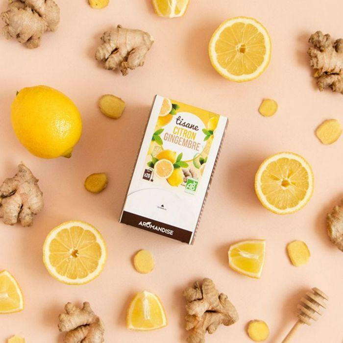 Tisanière fleurie porcelaine 250 ml + Tisane gingembre et citron bio