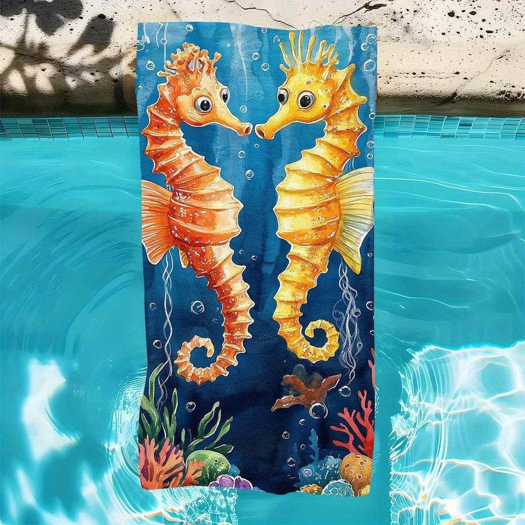 Lebhaftes Seepferdchen & Korallenriff Unterwasser Design Muster Schwimmtuch Sommer Strand Camping Schwimmbad Reiseutensilien