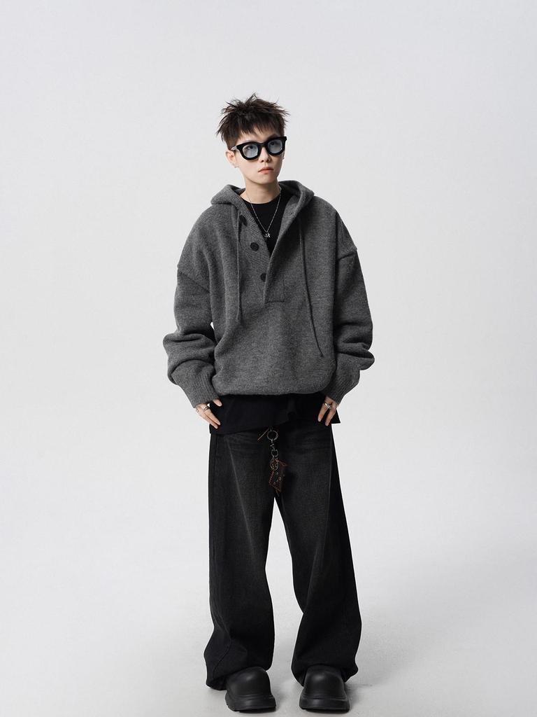 American Style Men's Plus Size Hooded Sweatshirt: Trendy Autumn/Winter Knitwear with High-End Vibe