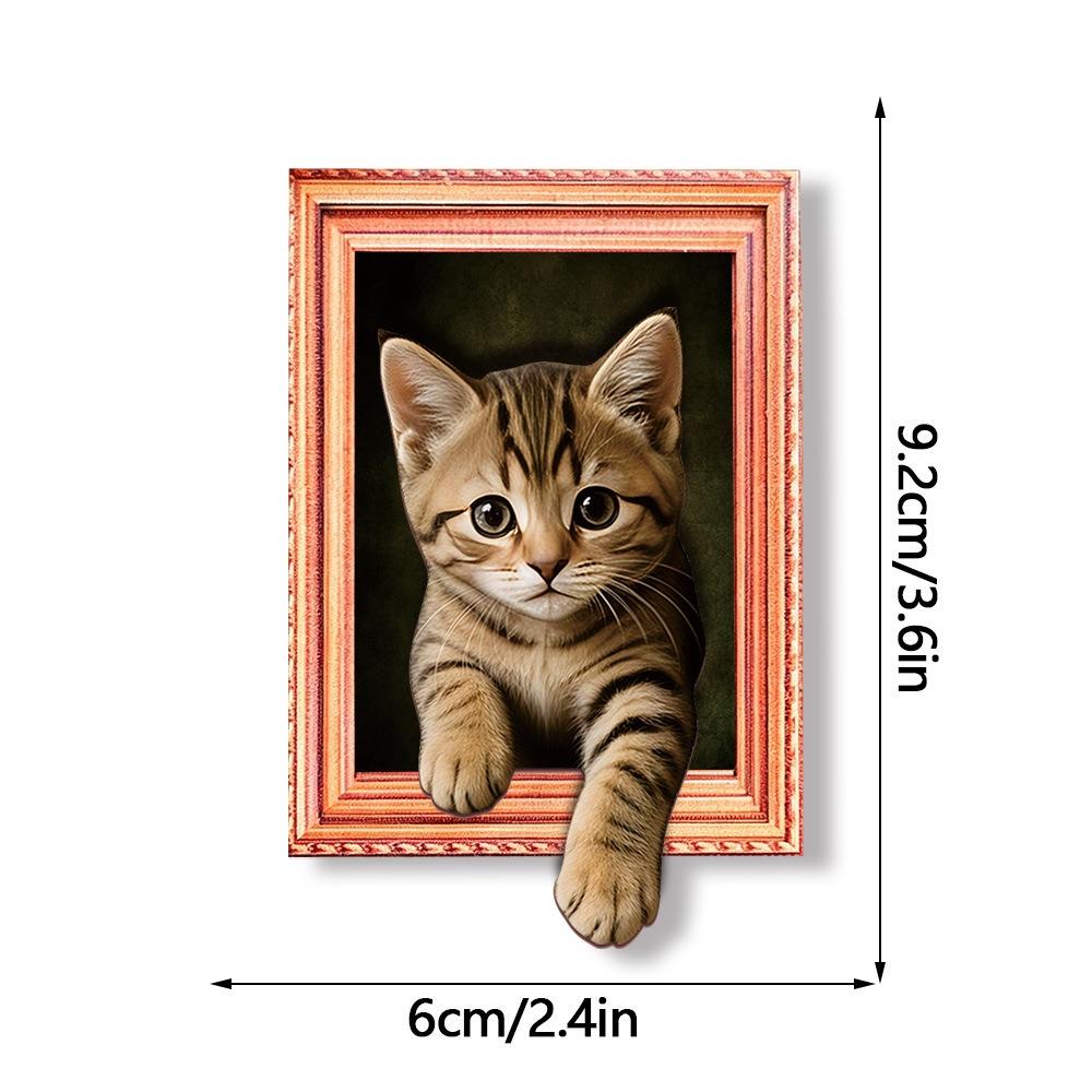 Oil Painting Style Wooden Frame Fridge Magnets 3D Wacky Cat Refrigerator Magnets Home Decoration
