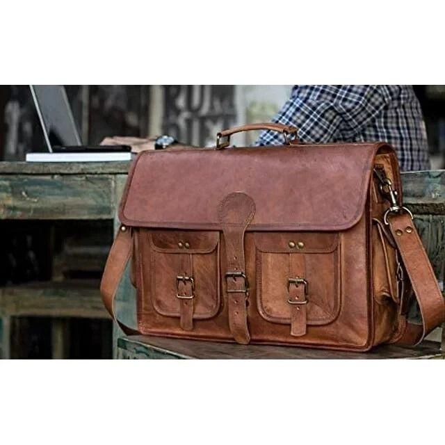 Laptop Bag Leather Genuine Messenger Briefcase Shoulder Vintage Satchel Men New