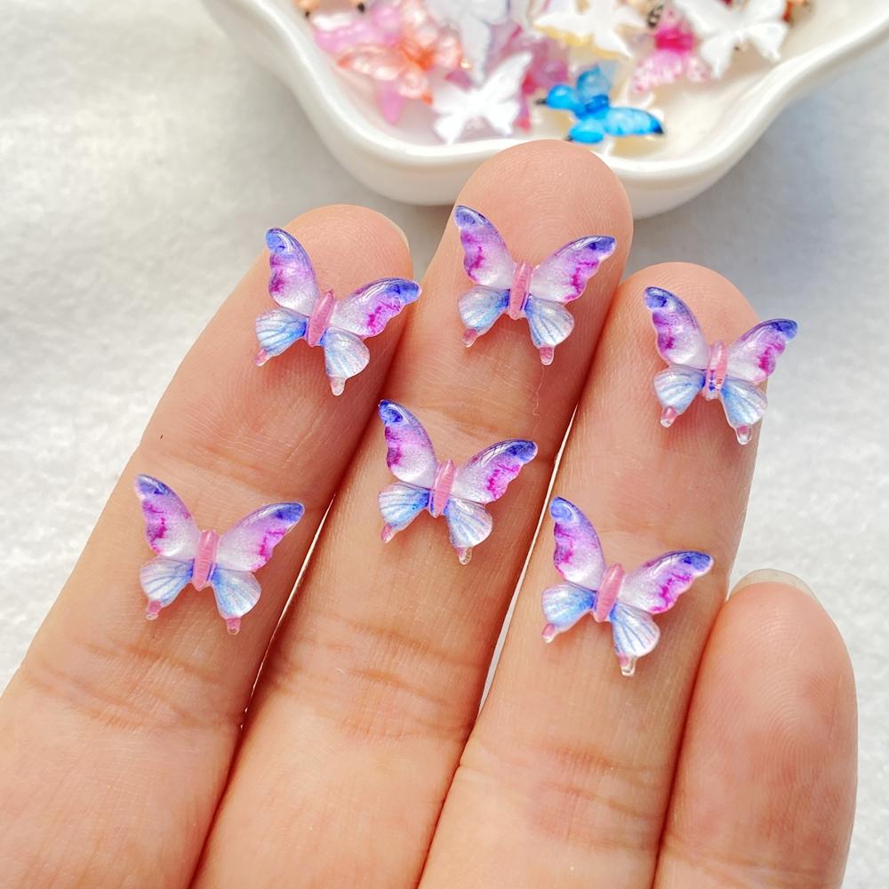 50Pcs Cute Mini Cartoon Colorful Butterflies Nail Art Resin Designer Charms Diy Craft For Nail 3D Decorations Jewelry