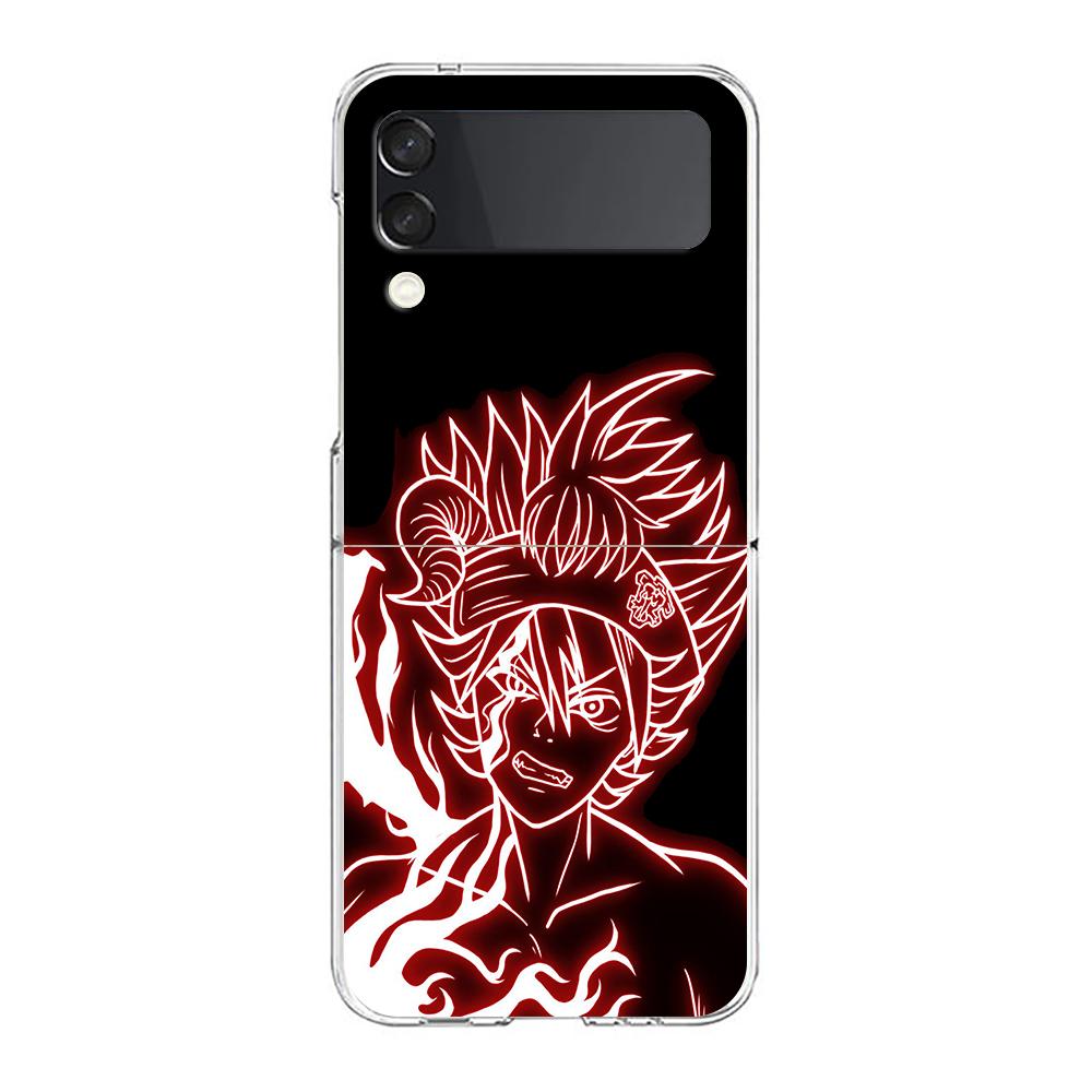 Asta Black Clover Neon Clear Phone Case For Samsung Galaxy Z Flip 4 Case Thin High Hard PC Shell on For Galaxy Z Flip 3 5G Cover