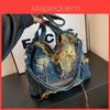 Borsa Tote in Denim Vintage da Donna con Stile Punk Street Grande Capacità