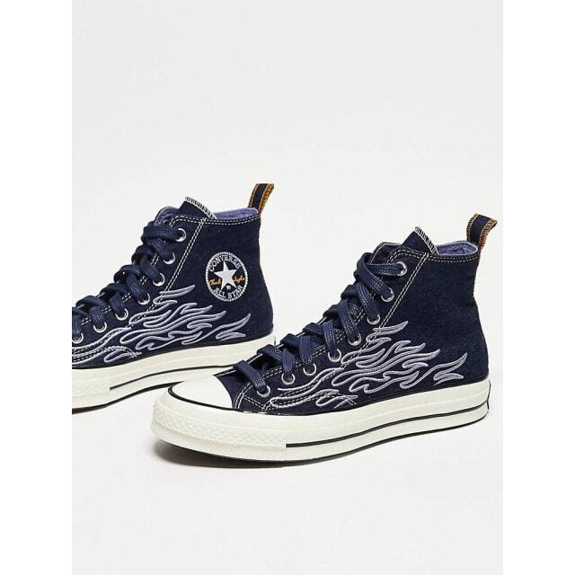 

Темно-синие джинсовые кроссовки с пламенем Converse Chuck 70 Hi