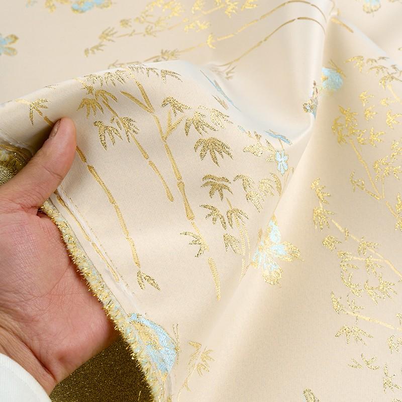 Chinese Style Song Brocade Fabric Bamboo Butterfly Brocade Jacquard Fabric Shiny Woven Gold Silk DIY Coat Vest