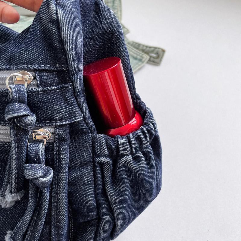 Vintage Style Denim Shoulder Bag for Women, Retro Blue Jean Crossbody Handbag, Cute Grunge Alt Gift for Teen Girls, for School