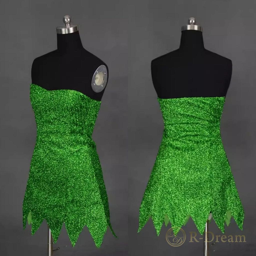 [R-Dream] Tinkerbell Cosplay Tube Top One Piece Peter Pan Elf Costume Outfit Halloween Costume Adult Women Fairy Spirit Angel (XL Size)