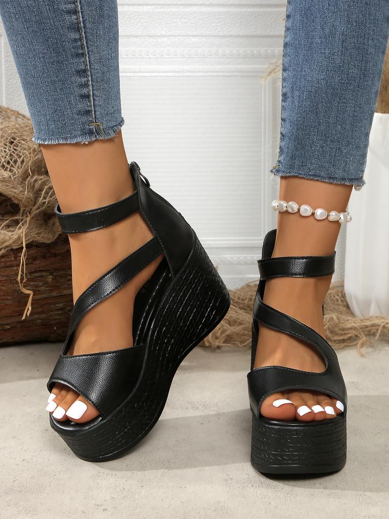 Ladies Shoes 2025 Summer Gladiator Wedges Women's Sandals High Heels Sandals Women Casual Zipper Shoes Women Platform Sandalias