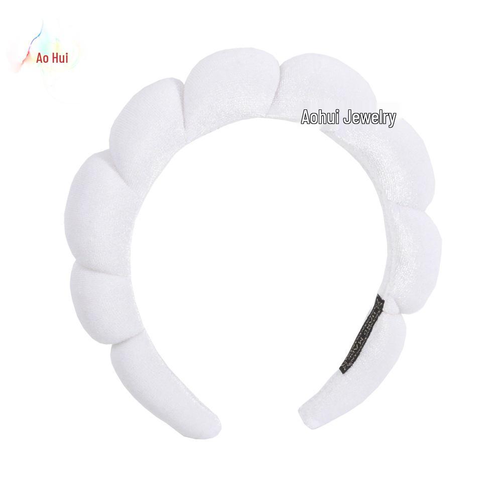 Bandeau Spa Velours Or - Cerceau Éponge Haut Crâne Tendance pour Maquillage et Soin de la Peau.