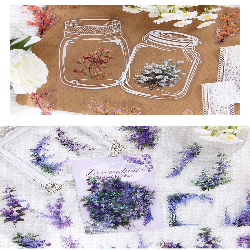 30Pcs/Set Waterproof Vintage Pet Plant Flower Stickers For Diy Crafts Scrapbook Photo Album Decoration