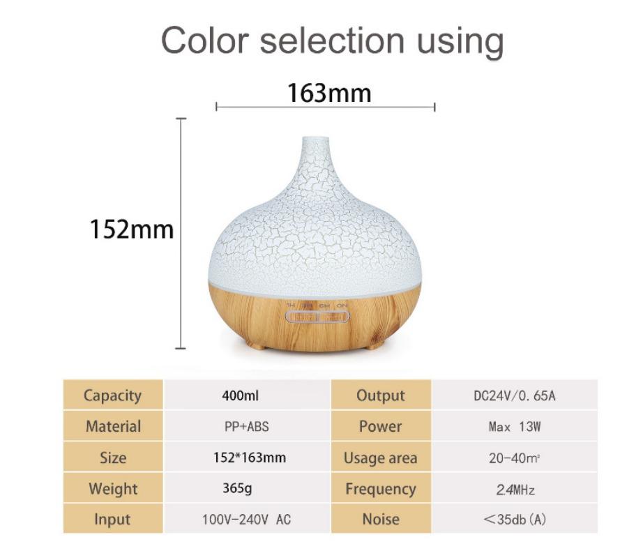High Quality 400ml Aromatherapy Essential Oil Diffuser Wood Grain Remote Control Ultrasonic Air Humidifier with 7 Colors Light