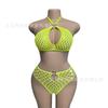 Sexy Lingerie Perspective Split Two-piece Fishing Net Hollow Neck Halter Iron Ring Bikini