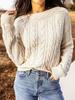 Women's Autumn 2026 Solid Color Cable Knit Pullover Sweater - European/American Style with Round Neck and Long Sleeves