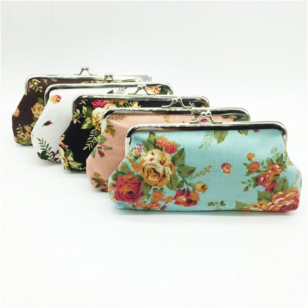 Fashion Canvas Coin Purse Rose Floral Print Metal Hasp Clutch Wallet Long Credit Card Holder for Women