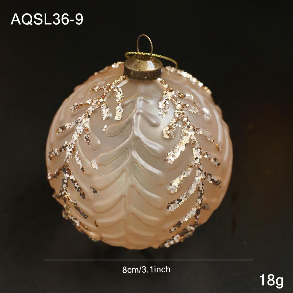 8CM Champagne Gold Christmas Ornament: Retro Tree Hanging Ball Decoration.