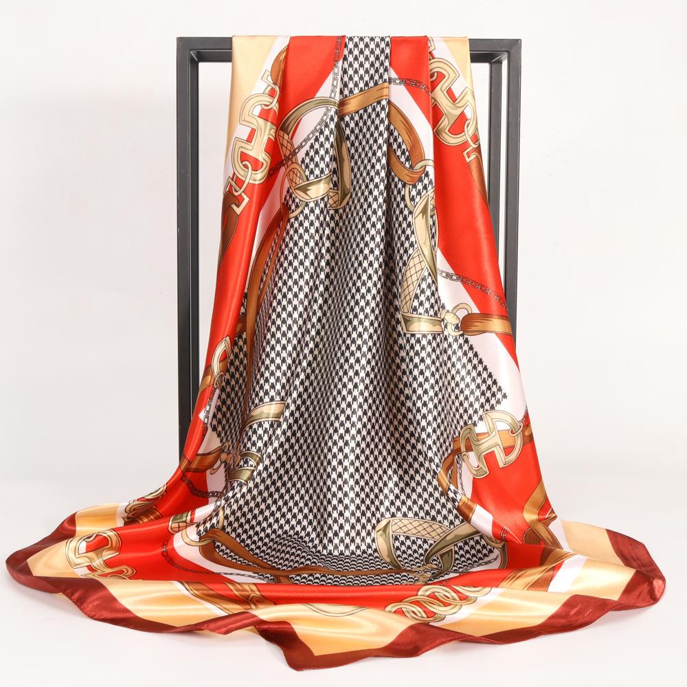 

Высококачественные роскошные шелковые шарфы, повязка на голову, шарфы, шейный шарф для женщин, шелковый шарф с цепочкой, женская декоративная шаль 90*90cm коричневый