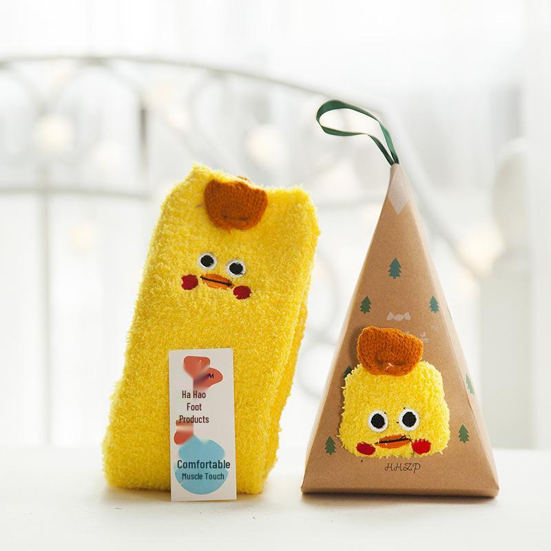 Șosete de Crăciun 3D din Fleece Coral de Desene Animate pentru Adulți și Copii, Jumătate-Catifea cu Design cu Bilă Acrilică