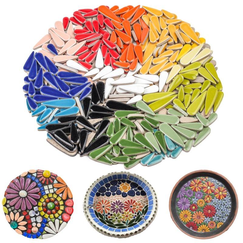 100g Mehrfarbige Unregelmäßige Keramikmosaikfliesen DIY Mosaiksteine für Bastelhobby Kunst Wanddekoration Blütenblatt oval
