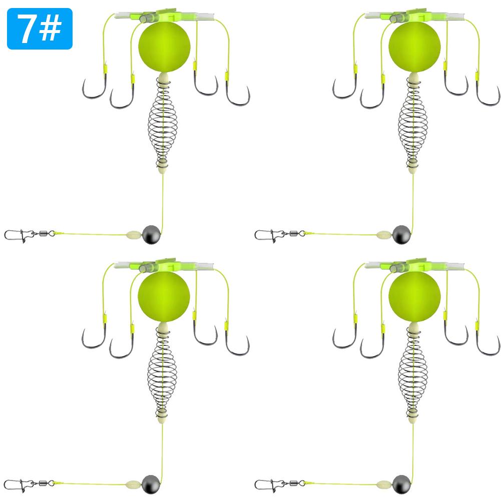 4Pcs 4 Hook Fishing Spring Bait Cage Anti Winding Reverse Bottom Rig Adjustable Group Feeder Sinker Float for Fishing Lovers