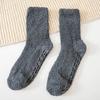 Coral Fleece Men's Socks - Non-shedding, Thick Winter Socks with Half Fleece, Pure Color, Adhesive Dots, Home Wear, Warm Mid-calf Socks