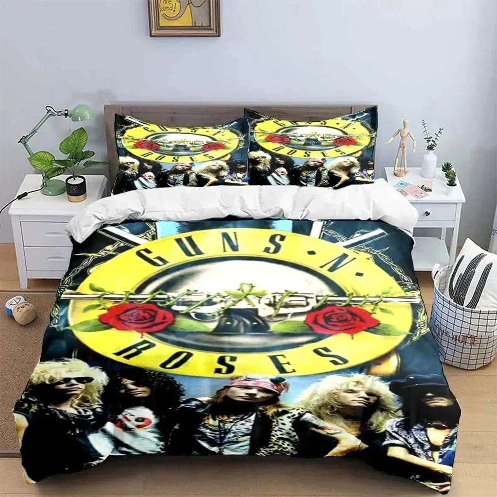 3D Print Guns N Roses GNR Band Retro Printed Bed Set Duvet Cover Pillowcase Bedding Set Linen Sheet Quilt Cover Queen King Size