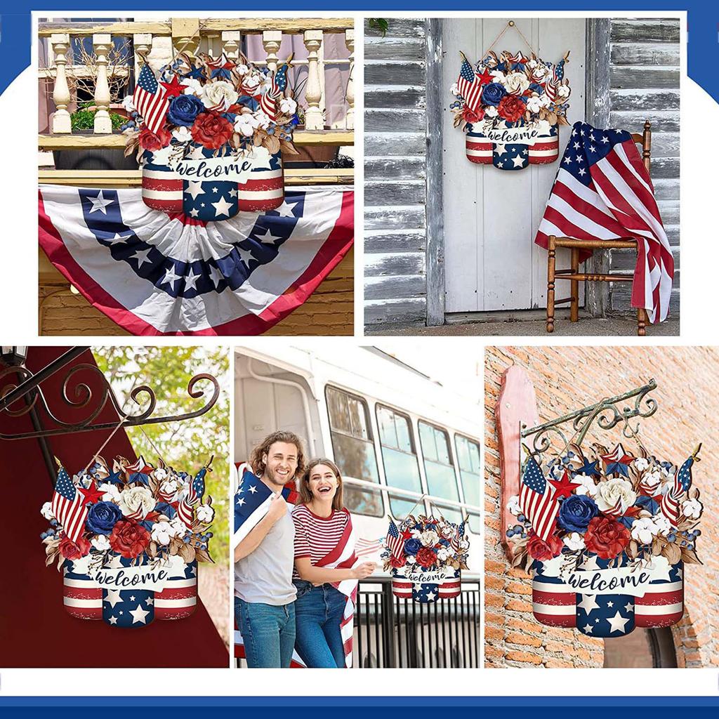 Wooden Wreaths For Front Door Independence Day Decorative Door Listing Wall Hanging Fashionhanging Pendant Home Decoration Welcome Sign