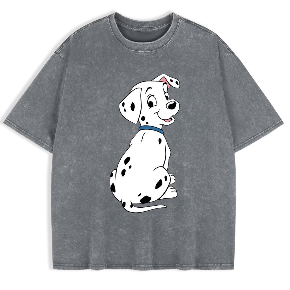 Dalmatian Puppy Printing Washed T-Shirts Mens Cotton Oversized T Shirt Summer Street Short Sleeve Tops O-Neck Clothes