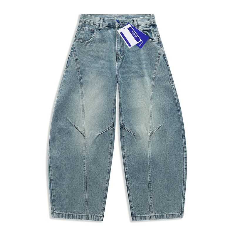 

Wassup American Retro Distressed Color-Washed Straight-Leg Jeans for Men and Women, New Loose Straight-Leg Washed Long Pants Blue 3XL