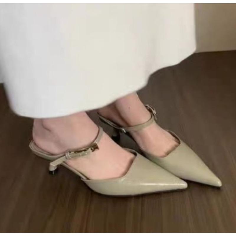 New Women Pointed Toe Slippers Mid Heels Fashion Elegant Mules Shoes Summer Dress Sexy Woman Sandals Trend Brand Women’s Pumps