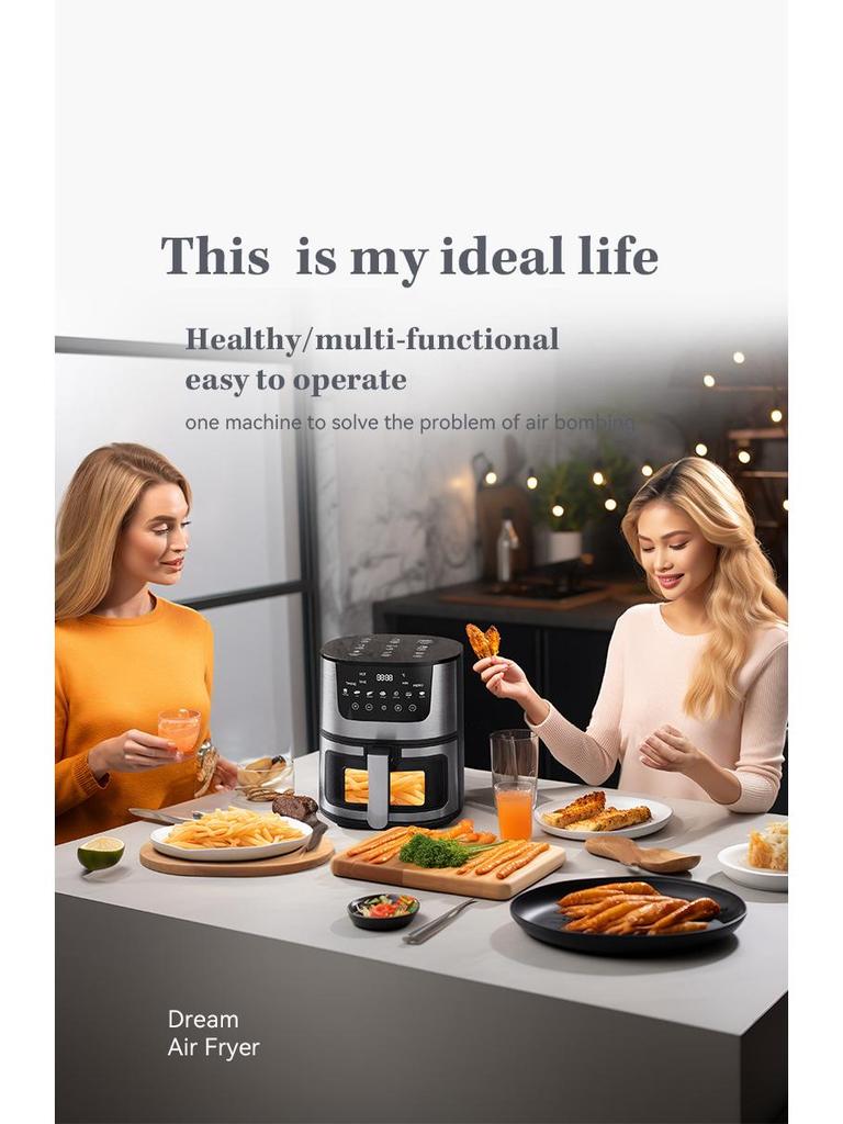 2025 Smart Air Fryer: Multi-Functional, 5L Large Capacity with Visible Window for Home Use