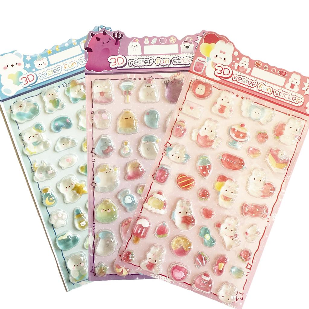 3D Sparkly and 3D Stickers of Stickers, Cute, (Set 3)