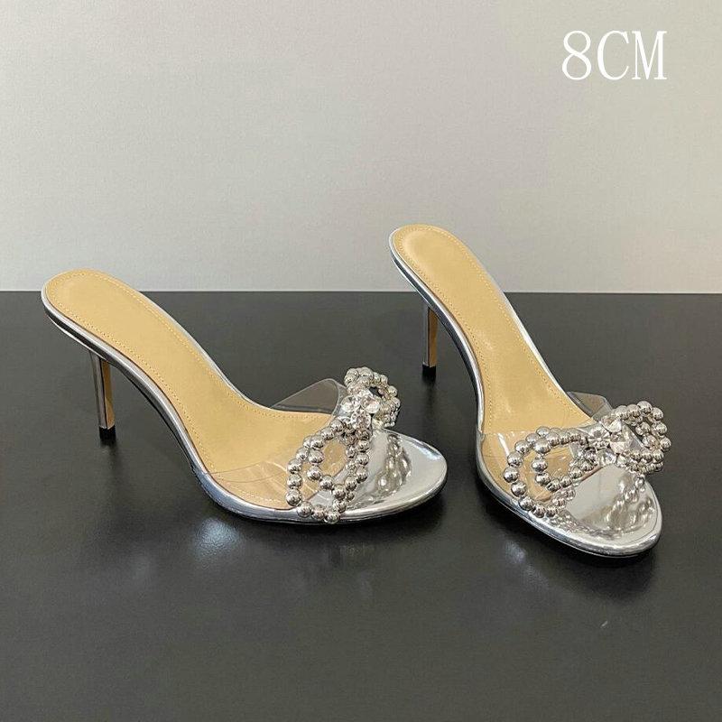 

Fashion 2025 New Water Diamond Pearl Bow Pointed-Toe High Heels With Beaded Flip-Flops Versatile Wedding Shoes 39