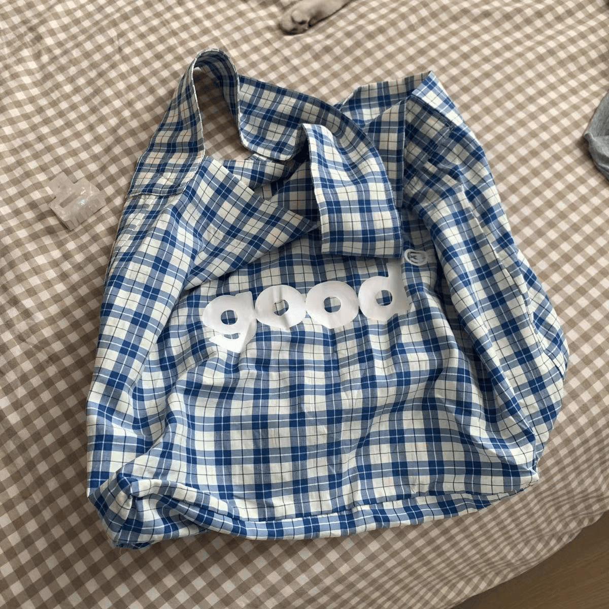 

Модная холщовая сумка с алфавитом, женская, синяя и белая клетчатая сумка-мессенджер, большая вместительная сумка через плечо, складная сумка для покупок