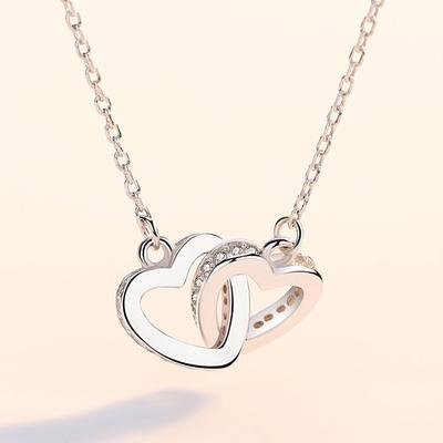 Double Love Necklace Female Simple Heart To Heart Matching Pendant Student Mori Collar Chain Neck Neck Chain