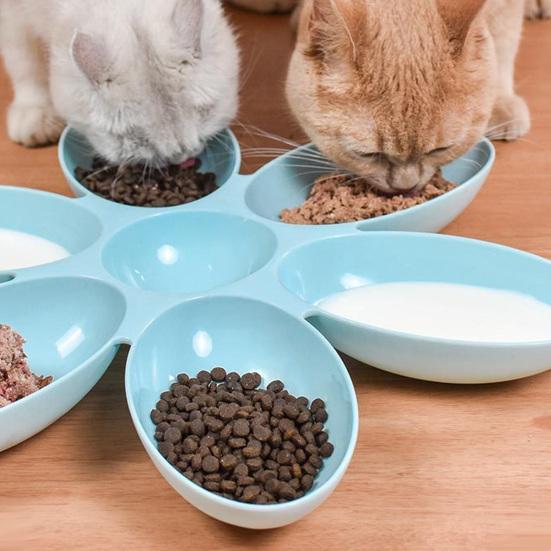 Flower Cat Bowl for Multiple Cats Multi-Compartment Pet Food Bowl Feeding Bowl for Puppies Cats Multi-Pet Households