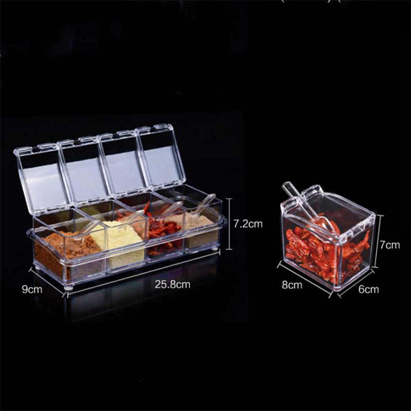 4 Stück Transparente Gewürzgläser-Set mit Löffeln und Deckeln – Gewürzregal zur Aufbewahrung von Gewürzen für die Küchenwürzung