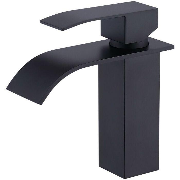 Mitigeur lavabo vasque noir AIMOONSA style cascade M – Eau chaude et froide réglable