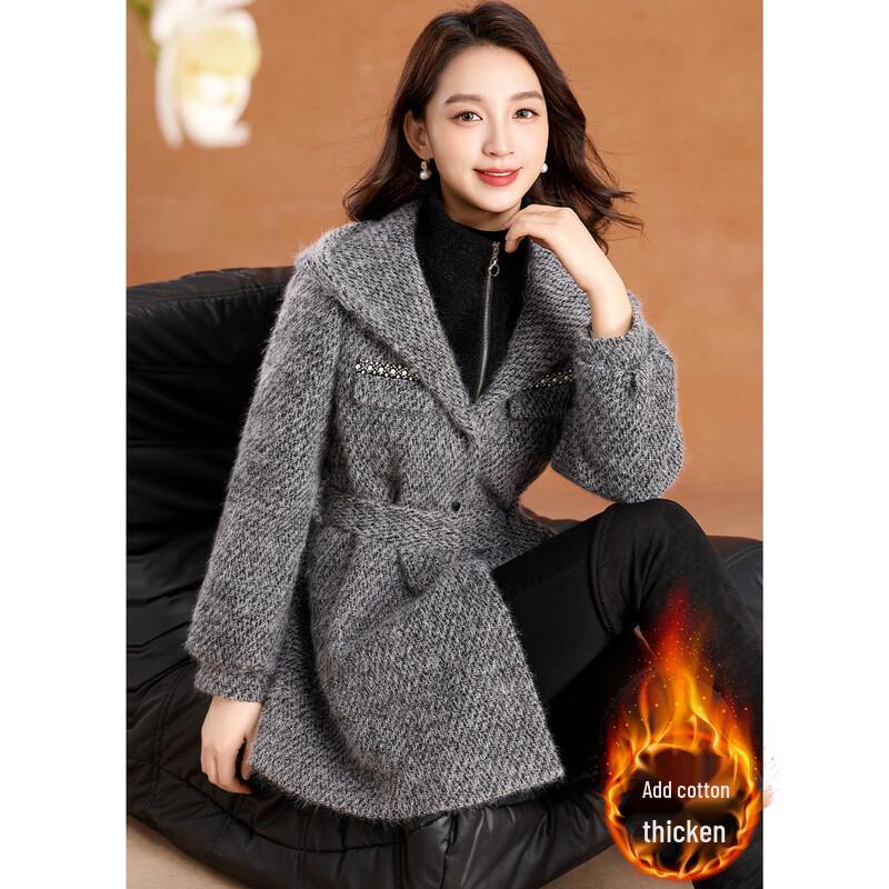 

Women s Faux Two-Piece Hooded Mid-Length Coat XL