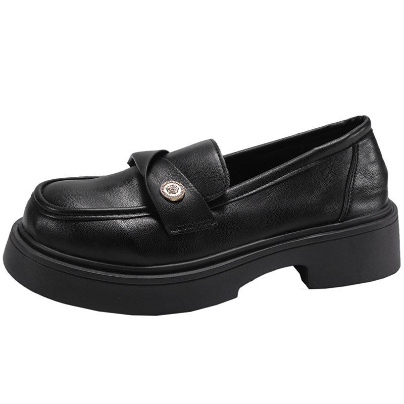 Black British style retro versatile with skirt platform small leather shoes women's 2025 new spring one-pedal loafers