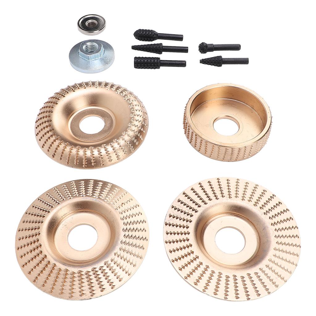 4PCS Angle Grinder Wood Carving Disc Set Carbon Steel Grinding Wheel Shaping Disc with 5 Rotating Burr Rasp for 4in 4 1