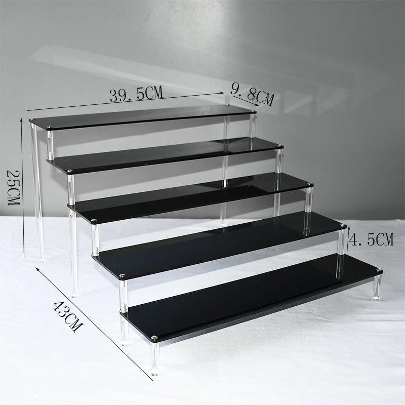 Black Acrylic Multi-Layer Display Stand for Model Figures, Bracelets, and Jewelry Storage.